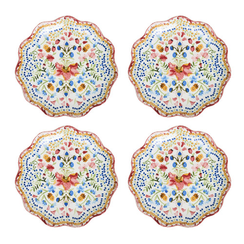 Juliska Sofia Side/Cocktail Plate Set/4 - Multi

SOF53SET/88
7"D

An artful balance of lavish and whimsical, our vibrant motif of curling vines, unfurling blooms, tiny blossoms and berries is bursting with life to enliven your table. On its own as a cocktail plate (pairs perfectly with sunsets) or for layering table settings (hello, whimsical accent plate)—this sweet dish is rimmed with a romantic, ruffled silhouette in a painterly palette of petal pinks, garden greens, iris blues, and daffodil yellows.