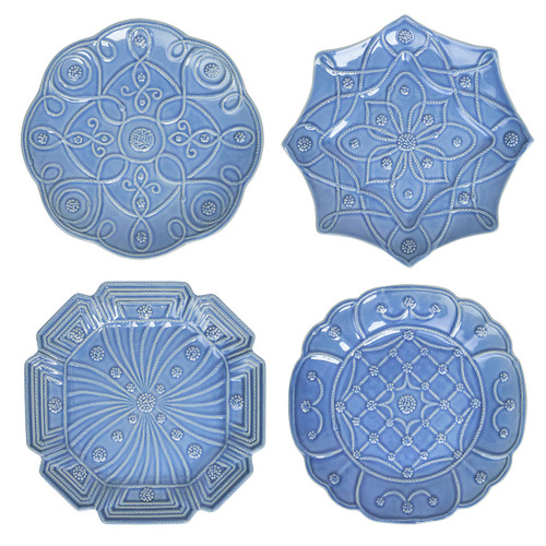 NEW! Jardins du Monde Side/Cocktail Plate Assorted Set/4 - Chambray