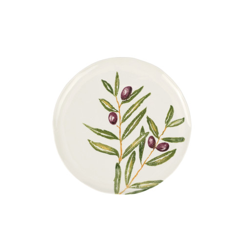 Vietri Oliva Salad Plate
OVA-9701
9.25"D

Quintessentially Italian, Vietri's Oliva from plumpuddingkitchen.com celebrates both the natural beauty of Italy's olive groves and the olive branch's message of hope, peace, and goodwill. 

Maestro artisan Gianluca Fabbro delocately handsponges the detailed designs onto each crisp peice, and the result is both striking and a versatile base for a table.

Handpainted on terra bianca in Veneto.

Dishwasher and microwave safe.