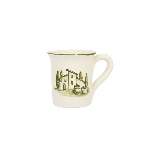 Vietri Borgo Verde Mug

BGV-7810
4.25"H, 14oz

Capture the quiet poetry of the Tuscan countryside with the Borgo Verde collection from plumpuddingkitchen.com. 

Handpainted vignettes in a soft green hue depict a charming villa nestled amidst slender cypress trees. 

Timeless and pastoral, these pieces invite an ambiance of relaxed, understated elegance.

Handpainted on terra bianca in Tuscany.

Dishwasher safe.