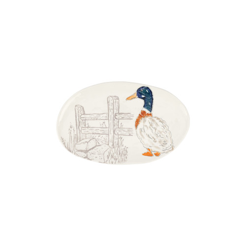 ietri Fattoria Duck Small Oval Platter

FTO-9724
12.75" L, 8"W

A masterful blend of elegance and whimsey, Vietri's Fattoria collection from plumpuddingkitchen.com celebrates the animals of an old-world Italian estate. 

Carefully handpainted by maestro artisan Gianluca Fabbro, each animal portrait brims with rich, expressive detail, and the result is timeless and refined.

This collection was designed to be mixed and matched to create a unique and countryside-inspired table or gallery wall.

Handpainted on terra bianca in Veneto.

Dishwasher and microwave safe.