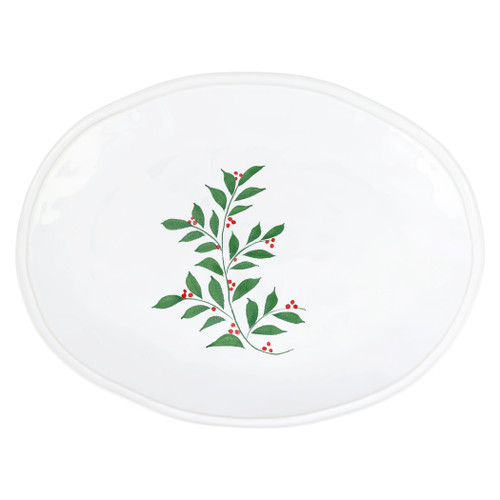 Vietri Aria Holiday Oval Platter

VARH-004025
15.75"L, 11.75"W

Aria Holiday from plumpuddingkitchen.com brings crisp, festive delight with its detailed depictions of the holly branch and berries on a lush, white background.

Jolly for the holidays and perfect for the months that follow, this dinnerware will be a treasured part of your winter entertaining. 

HANDPAINTED ON STONEWARE IN PORTUGAL.

Dishwasher, microwave, freezer, and over safe.