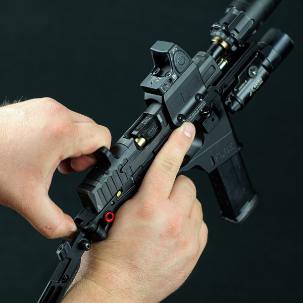 Total Innovative Tactical Solutions charge handle for flux raider p365, mounts on top of slide in place of optic plate.