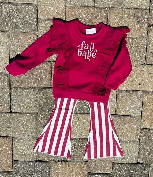 Fall babe embroidered maroon ruffle sweatshirt