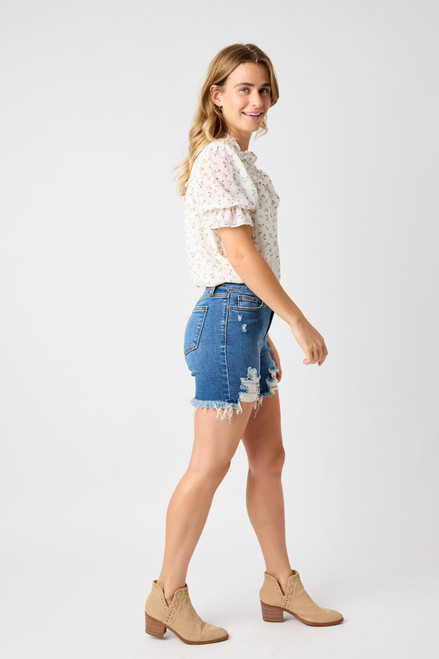 Judy Blue Mid Rise Destroy Fray Hem Shorts