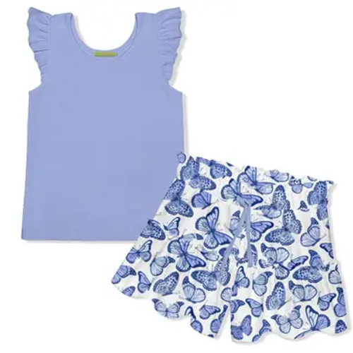 Periwinkle Ribbed Top & Blue Butterflies Shorts