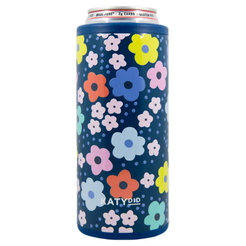 Navy Daisy Slim Can Cooler Cover