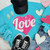 Pink Heart Sequin Patch Scuba Blue Crewneck Sweatshirt