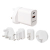 Groov-e USB-C & USB-A Mains Charger 20W with Worldwide Travel Adaptors - White