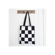 Checkerboard Print Polycotton Tote Bag with Enamel Heart Pin Badge