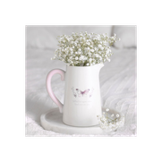 White Butterfly Print Ceramic Flower Jug