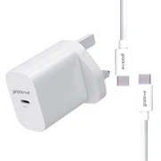 Groov-e USB-C Wall Charger 25W with USB-C to USB-C Cable - White