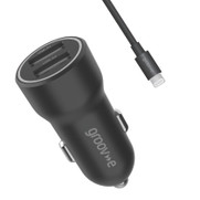 Groov-e USB-A Car Charger 12W with Lightning Cable 1M - Black