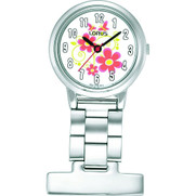Lorus Nurses Fob Watch - Silver with Flower Pattern Dial