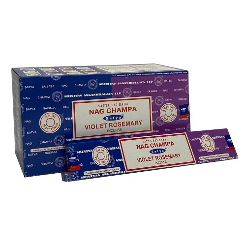 12 Pack of Combo Satya Incense - Nag Champa Violet Rosemary