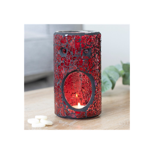 Red Pillar Crackle Glass Oil Burner and Wax Warmer