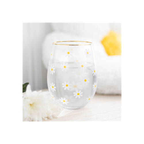 All Over Daisy Print Stemless Wine Glass