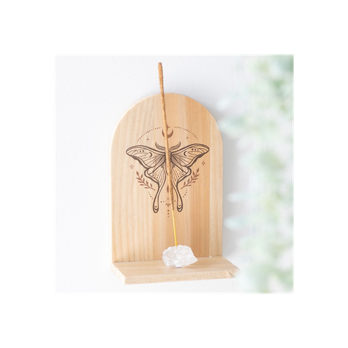 Natural Luna Moth Wooden Incense Holder Shelf