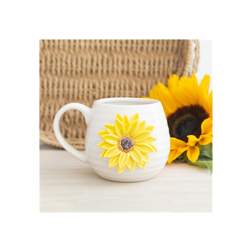 Hello Sunshine Rounded Mug with 3D Sunflower