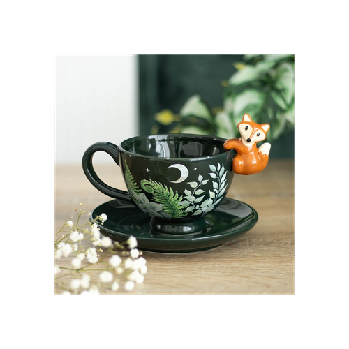 Green Forest Teacup with Fox
