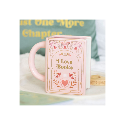 I Love Books Pink Book Shaped Mug