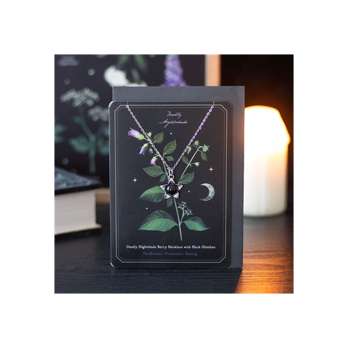 Deadly Nightshade Necklace with Black Obsidian on Greeting Card