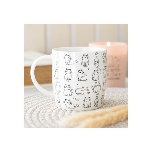 White Happy Cat Print Mug