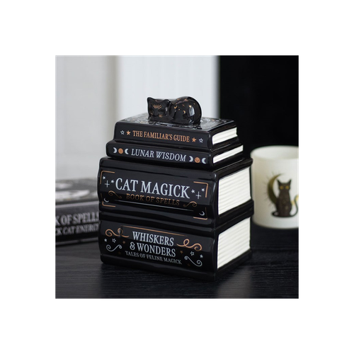 Black Cat Book Stack Oil Burner with Cat