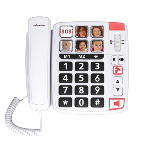SwissVoice Xtra 1110 U Amplified Audio Boost Corded Telephone with Photo Buttons - White
