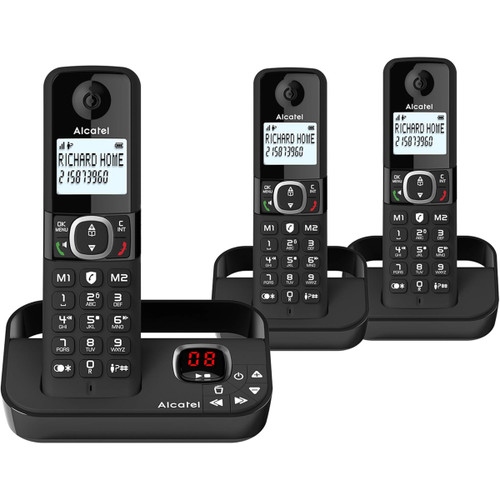 Alcatel F860 Voice Trio Digital Triple Cordless Phone with Ans. Machine & Smart Call Block - Black