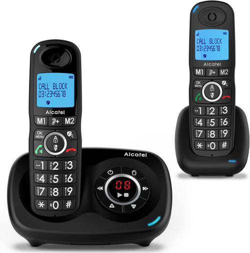 Alcatel XL595 Voice Duo Big Button Twin Digital Cordless Phone with Answering Machine - Black
