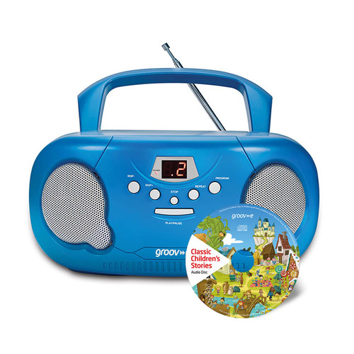 Groov-e Original Boombox Portable CD Player & Radio Blue with Chidrens Stories CD