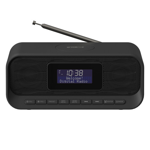 Groov-e Zeus DAB/FM Clock Radio with Wireless Charging Pad & Bluetooth - Black