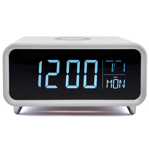 Groov-e Athena Alarm Clock with Wireless Charging Pad & Night Light - White