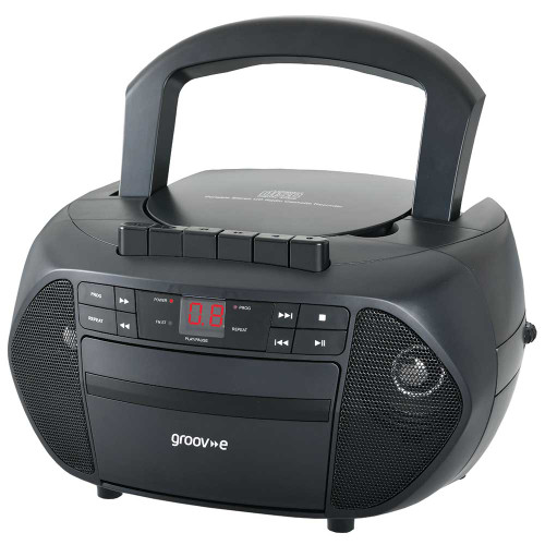 Groov-e Traditional Boombox Portable CD & Cassette Player with Radio - Black