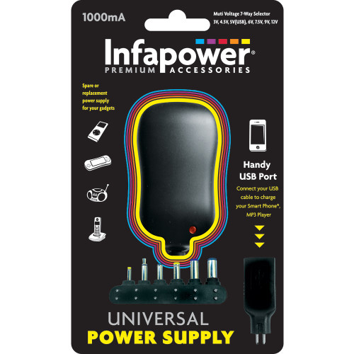 Infapower 1000mA 7-Way Universal Power Supply AC/DC Adaptor