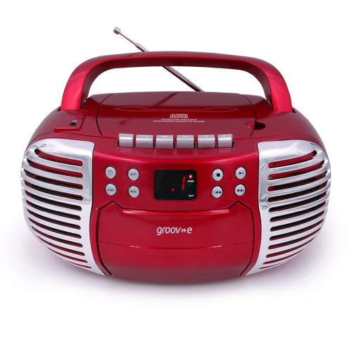 Groov-e Retro Boombox Portable CD & Cassette Player with Radio - Red