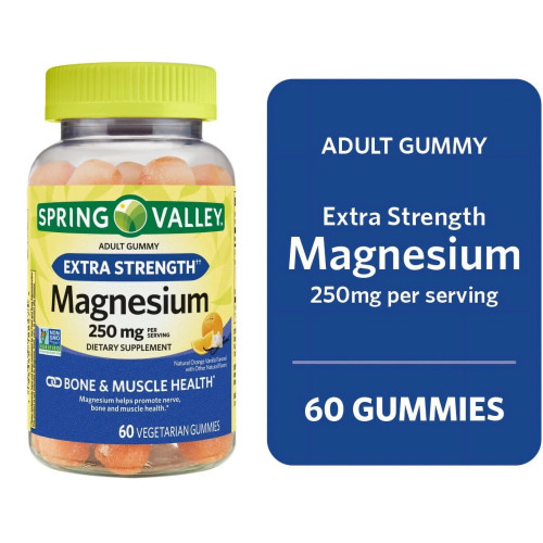 Spring Valley Magnesium Gomitas De Magnesio De Potencia Extra Para La Salud De Los Huesos Y Los Músculos De 250 Mg Con 60 Gomitas Sabor Naranja Para Adultos