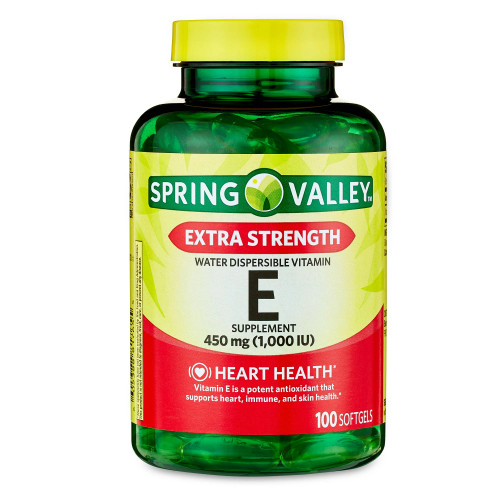 Spring Valley Extra Strength Water Dispersible Vitamin E Softgels, 450 mg (1,000 IU), 100 Softgel
