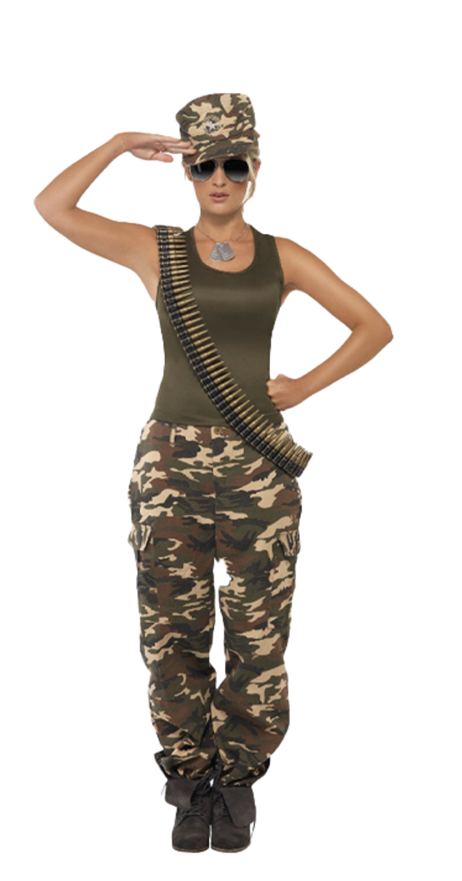 Ladies Army Fancy Dress Costume Soldier Camo Womens WW2 Pin Up FREE POST  (AM)