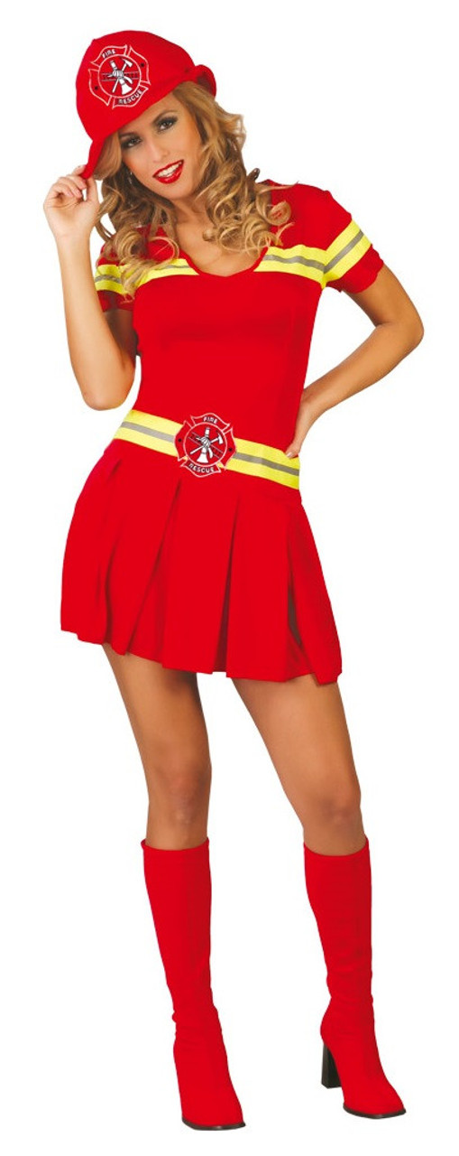 Ladies Sexy Red Firefighter Fancy Dress Costume - Fancy Dress World