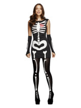 Fever Skeleton Costume, Black, Glow in the Dark