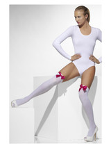 Opaque Hold-Ups, White with Fuchsia Bows