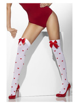 Opaque Hold-Ups, White with Red Bows & Sequin Hearts