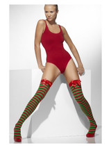 Opaque Hold-Ups Striped, Red & Green with Bows