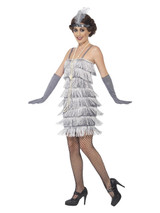 Flapper Costume, Silver, Short Dress