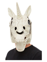 Unicorn Skull Latex Mask, White, White