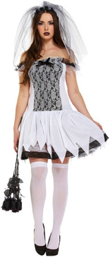 Ladies Glamorous Ghost Bride Fancy Dress Costume