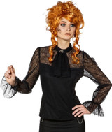 Ladies Deluxe Black Lace Steampunk Fancy Dress Blouse