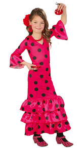 Girls Pink Flamenco Dancer Fancy Dress Costume